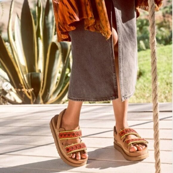 Ugg Sandals Goldenstar Heritage Braided Strap Platform Brown Adjustable Womens 8 - Picture 2 of 9